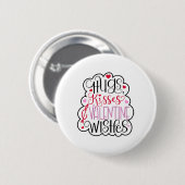 Badge Rond 5 Cm Hugs, baisers et Voeux de Saint Valentin, Coeurs, (Devant & derrière)