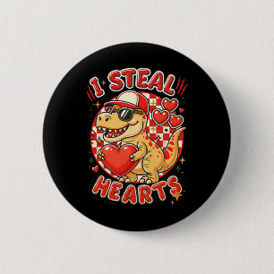 Badge Rond 5 Cm Hugvyn I Steal Hearts Saint Valentin Garçons Dinos