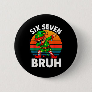 Badge Rond 5 Cm Hugvyn Six Seven 6 7 Mème Elfe Dabbing Joyeux Noël