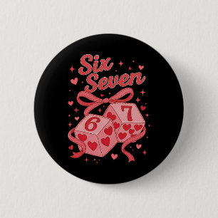 Badge Rond 5 Cm Hugvyn Six Seven Saint-Valentin Dés 6 7 Cerise Jou