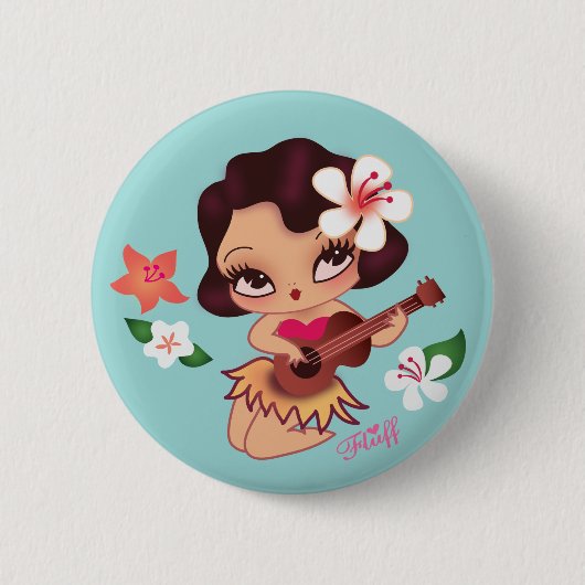 Badge Rond 5 Cm Hula Lulu joue Ukelele Button (Devant)