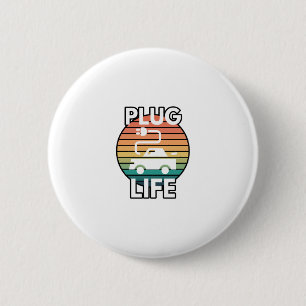 Badge Rond 5 Cm Humour électrique Plug Life Voiture EV