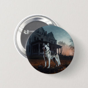 Badge Rond 5 Cm Husky sibérien Halloween Épouvantable