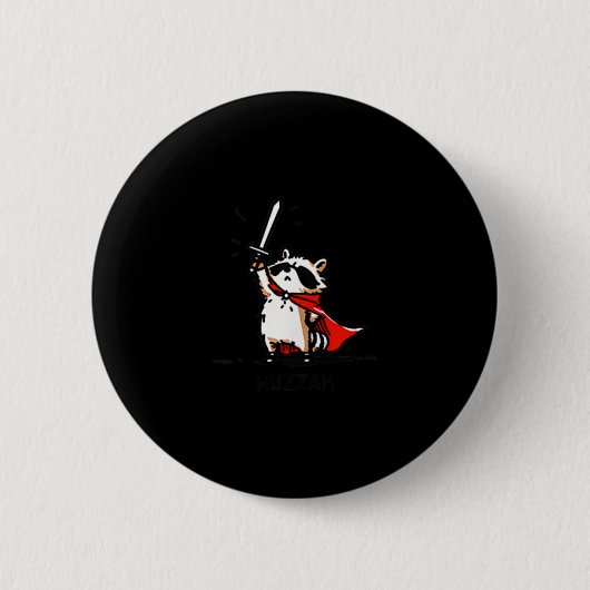 Badge Rond 5 Cm Huzzah Raccoon Knight Funny Sword (Devant)