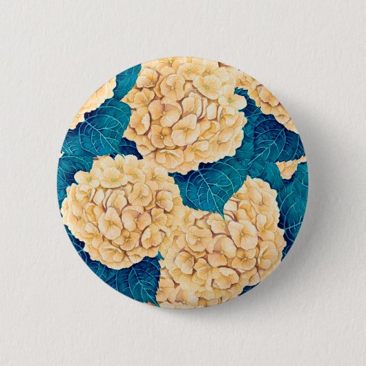 Badge Rond 5 Cm Hydrangea aquarelle motif, jaune et bleu (Devant)