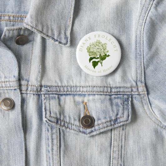 Badge Rond 5 Cm Hydrangea blanc mariage du chef d'honneur (En situation)