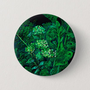 Badge Rond 5 Cm Hydrangea et Horseradish Floral Art noir et vert