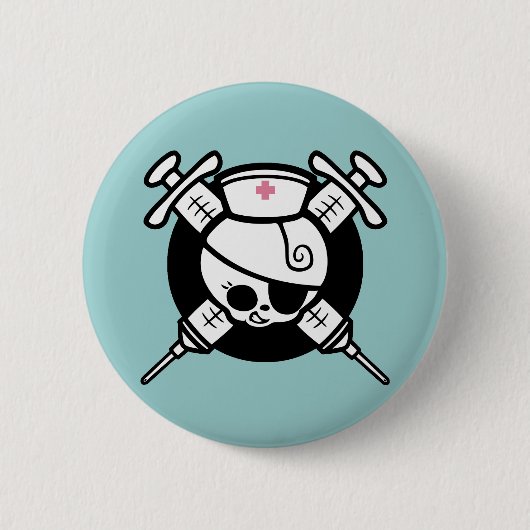 Badge Rond 5 Cm Hypos de pirate et de croix d'infirmière (Devant)
