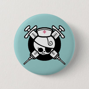 Badge Rond 5 Cm Hypos de pirate et de croix d'infirmière