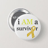 Badge Rond 5 Cm i AM a Survivor (Jaune) (Devant & derrière)