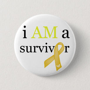 Badge Rond 5 Cm i AM a Survivor (Jaune)