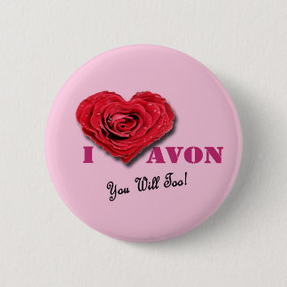 Badge Rond 5 Cm I coeur AVON que vous aussi ! bouton rose