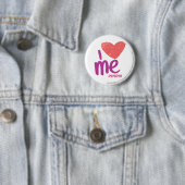 Badge Rond 5 Cm I coeur je rose/pourpre (En situation)