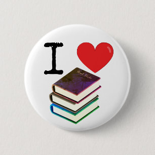 Badge Rond 5 Cm I [coeur] [livres], amoureux des livres