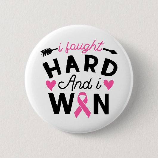 Badge Rond 5 Cm I Fought Hard And I Won Breast Cancer Survivor (Devant)