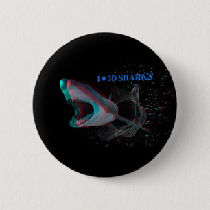 Badge Rond 5 Cm I Heart 3D Sharks
