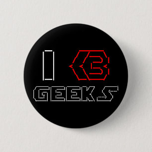 Badge Rond 5 Cm I Heart Geek ASCII ART