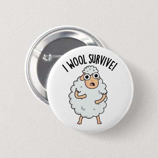 Badge Rond 5 Cm I Laine Survive Funny Sheep Pun (Devant & derrière)