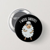 Badge Rond 5 Cm I Laine Survive Funny Sheep Pun Dark BG (Devant & derrière)