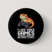 Badge Rond 5 Cm I Like Video Games Bearded Dragon Gamer Introvert  (Devant)