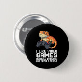 Badge Rond 5 Cm I Like Video Games Bearded Dragon Gamer Introvert  (Devant & derrière)