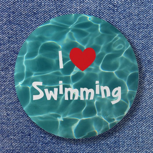 Badge Rond 5 Cm I Love Baignade Coeur Rouge avec Aqua Pool Eau