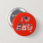 Badge Rond 5 Cm I Love BBQ, American Patriotic (Devant & derrière)