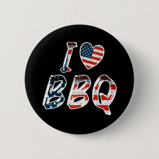 Badge Rond 5 Cm I Love BBQ, American Patriotic (Devant)