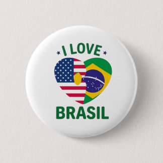 Badge Rond 5 Cm I Love Brasil USA Flag Heart