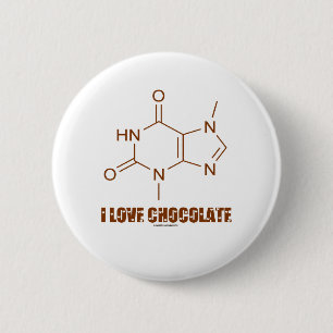 Badge Rond 5 Cm I Love Chocolate (Theobromine Chemical Molecule)