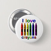 Badge Rond 5 Cm I Love Crayons Pin Back Button (Devant & derrière)