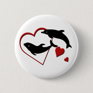 Badge Rond 5 Cm I Love Dolphins Coeurs Pin Back Bouton