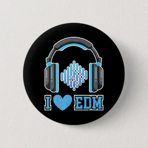 Badge Rond 5 Cm I Love EDM fêtes et festivals DJ Headphones