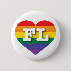 Badge Rond 5 Cm I Love Florida Rainbow Heart