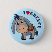 Badge Rond 5 Cm 'I love Greece' mignonne âne (Devant)