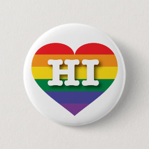 Badge Rond 5 Cm I Love Hawaii Rainbow Heart