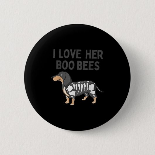 Badge Rond 5 Cm I Love Her Boo Bees Funny Halloween Dachshund Ween (Devant)