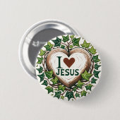 Badge Rond 5 Cm I Love Jesus English Ivy Christian (Devant & derrière)