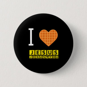 Badge Rond 5 Cm I Love Jesus Waffle Heart Funny Christian Breakfas