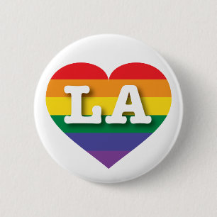 Badge Rond 5 Cm I Love LA Rainbow Heart