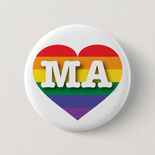Badge Rond 5 Cm I Love Massachusetts Rainbow Heart