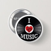 Badge Rond 5 Cm I Love Music Art (Devant & derrière)
