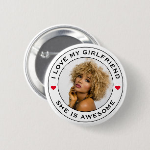 Badge Rond 5 Cm I Love My Awesome Girlfriend Photo Texte Coeur