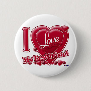 Badge Rond 5 Cm I Love My Best Friend rouge - coeur