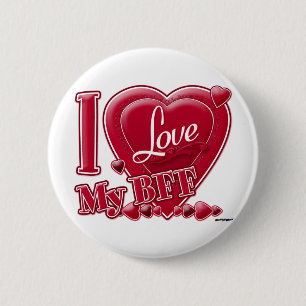 Badge Rond 5 Cm I Love My BFF rouge - coeur