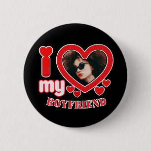 Badge Rond 5 Cm I Love My Boyfriend Photo personnalisée