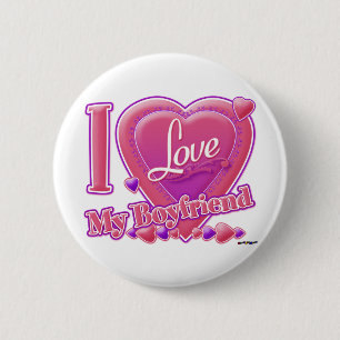 Badge Rond 5 Cm I Love My Boyfriend rose/violet - coeurs