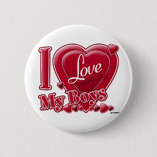 Badge Rond 5 Cm I Love My Boys rouge - coeur