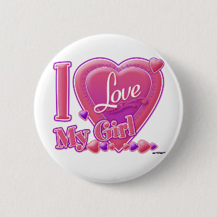 Badge Rond 5 Cm I Love My Girl rose/violet - coeur