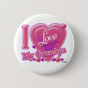 Badge Rond 5 Cm I Love My Grand-pa rose/violet - coeur